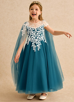 Azazie Dandelion Flower Girl Dresses Ink Blue Ball-Gown Lace Dress image1