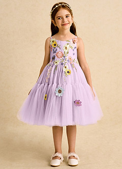 Azazie Osea Abiti da Ragazza di Fiori Abito Principessa in Tulle Plissettato Lilla Glassato image7