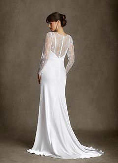 Azazie Indiah Wedding Dresses Diamond White Mermaid Stretch Satin Dress image2