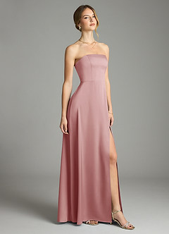 Azazie Wren Vestidos de damas de honor Vestido de Rosa Polvorienta de Satén Elástico de Corte en A Convertible con Sin tirantes image1