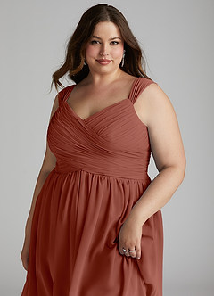 Azazie Angie Bridesmaid Dresses Auburn A-Line Corset Chiffon Dress image16