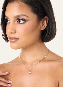front Charming And Chic Gold Double Pearl Necklace