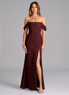 Azazie Saige Bridesmaid Dresses Cabernet A-Line Off the Shoulder Floral Burnout Convertible Dress image4