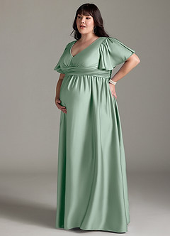 Azazie Verna Maternity Bridesmaid Dresses A-Line Ruched Stretch Satin Floor-Length Dress image14