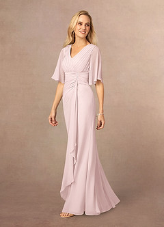 Azazie Carson Mother of the Bride Dresses Blushing Pink A-Line V-Neck Lace Chiffon Dress image2