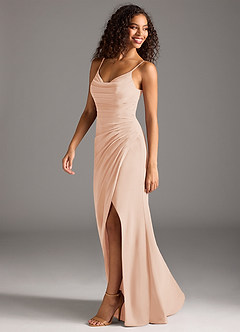 Azazie Deandra Brautjungfernkleider Meerjungfrau-Linie Plissee Chiffon Kleid Englisches Rosa image3