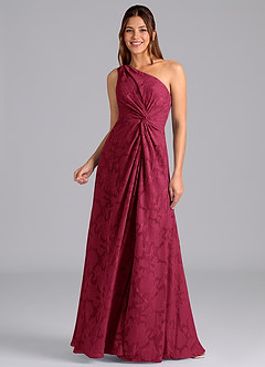 Azazie Brooke Robes de demoiselle d'honneur Robe Trapèze en Blumen-Burnout Ue épaule Bourgogne image5