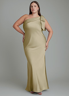 Azazie Yuanna Bridesmaid Dresses Moss Green Mermaid One Shoulder Stretch Satin Dress image8