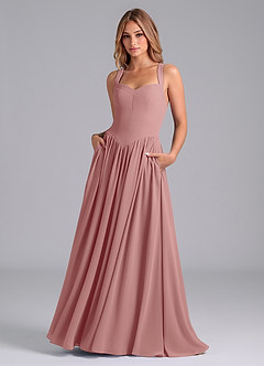 Azazie Francis Robes de demoiselle d'honneur Robe Trapèze en Mousseline de soie Corset Rose Poussiéreuse image1