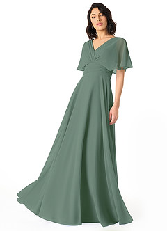 Azazie Pamela Bridesmaid Dresses Eucalyptus A-Line V-Neck Pleated Chiffon Dress image1