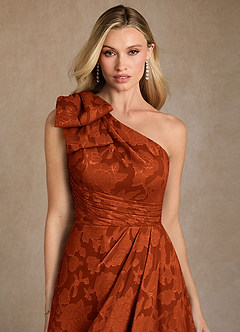 Azazie Easton Mother of the Bride Dresses Paprika Ball-Gown One Shoulder Floral Burnout Dress image3