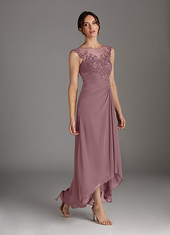 Azazie Endora Mother of the Bride Dresses Dusty Rose A-Line Scoop Lace Chiffon Dress image3