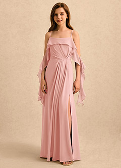 Azazie Ameena Girls Formal Robe Demoiselle D'honneur Fillette Robe Trapèze en Mousseline de soie Drapé Rosette image4
