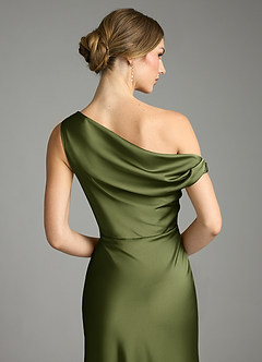 Azazie Emerson Bridesmaid Dresses Olive Mermaid Off the Shoulder Stretch Satin Dress image7