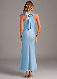 Azazie Doretta Robes de demoiselle d'honneur Robe Sirène en Satin extensible Plissée Poudre Bleue image6