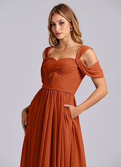 Azazie Koa Vestidos de damas de honor Vestido de Naranja Quemada de Gasa de Corte en A con Vestidos sin tirantes image7