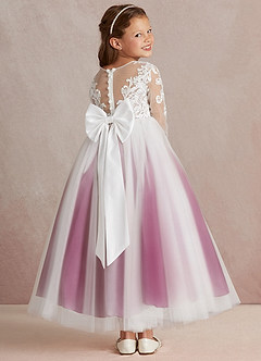 Azazie Elodie Flower Girl Dresses Ivory Mulberry Ball-Gown Lace Dress image4