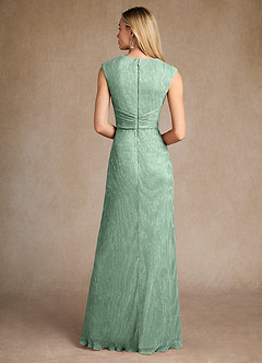Azazie Salem Mother of the Bride Dresses Aquamarine A-Line Pleated Metallic Mesh Dress image3