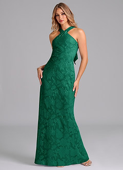 Azazie Doretta Bridesmaid Dresses Emerald Mermaid Pleated Floral Burnout Dress image5