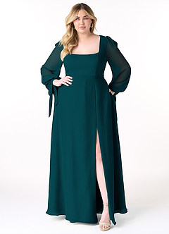 Azazie Leonia Bridesmaid Dresses Pine A-Line Long Sleeve Chiffon Dress image11