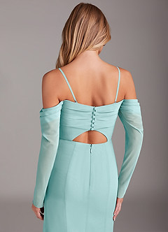 Azazie Hallie Bridesmaid Dresses Aqua Mermaid Long Sleeve Chiffon Dress image6