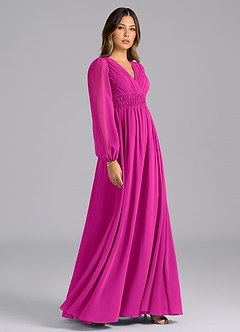 Azazie Palerma Jurken voor bruidsmeisjes Jurk van Chiffon met A-Lijn Lange mouw Fuchsia image5