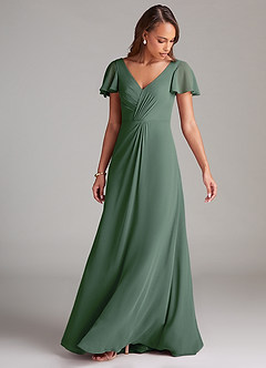 Azazie Soren Bridesmaid Dresses Eucalyptus A-Line Ruched Chiffon Dress image5