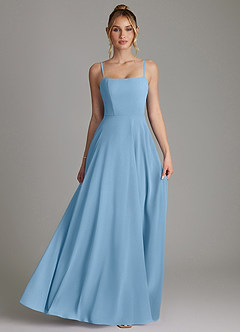Azazie Elita Bridesmaid Dresses Steel Blue A-Line Pleated Chiffon Dress image4