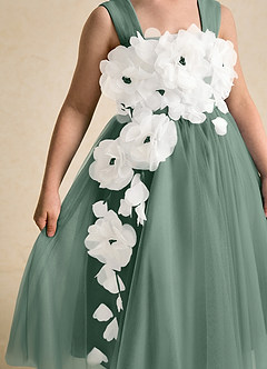 Azazie Dovey Flower Girl Dresses Eucalyptus Ball-Gown Bow Tulle Dress image7