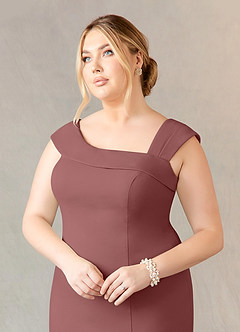 Azazie Ellen Mother of the Bride Dresses Desert Rose Sheath Side Slit Stretch Crepe Dress image4