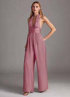 Azazie Oli Robes de demoiselle d'honneur Combinaison en Satin extensible Plissée Mauve Vintage image4