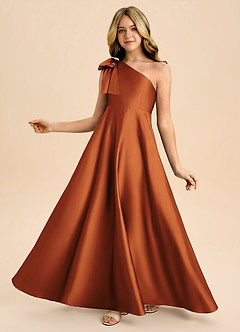 Azazie Penguin Junior Robe Trapèze en Satin extensible Arc Cannelle image1