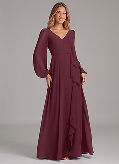 Azazie Simone Bridesmaid Dresses Cabernet A-Line Long Sleeve Chiffon Dress image4