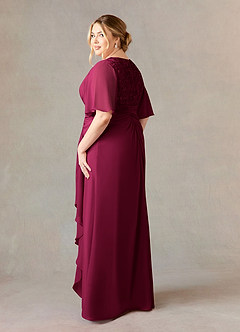 Azazie Carson vestidos de madre de la novia Vestido Borgoña de Gasa de Corte en A con Encaje de cuello en V image9