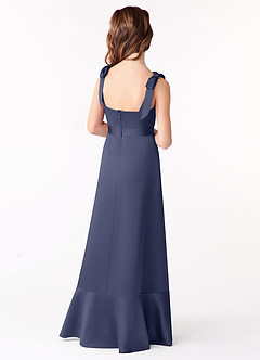 Azazie Barbara Junior Robe Trapèze en Mat Satiné Arc Bleu Orageux image3