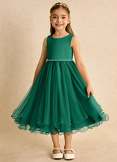 Azazie Lass Flower Girl Dresses Emerald A-Line Bow Tulle Dress image5