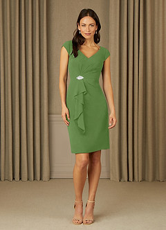 Azazie Nola Mère de la mariée Robes Robe Fourreau en Mousseline de soie Col en V Plissé Basilic image1