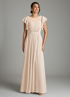 Azazie Daphne Modest Bridesmaid Dresses A-Line Ruffled Chiffon Floor-Length Dress image1