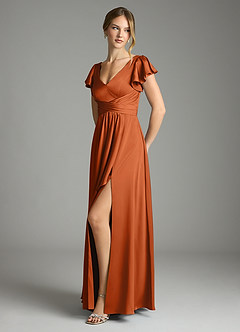 Azazie Omari Bridesmaid Dresses Burnt Orange A-Line Stretch Satin Dress image4