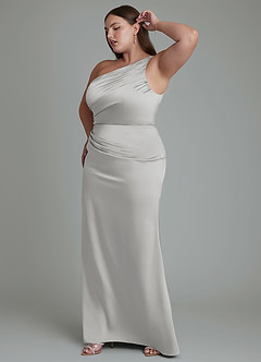 Azazie Akilah Bridesmaid Dresses Silver Mermaid One Shoulder Stretch Satin Dress image12