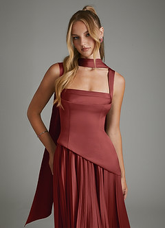 Azazie Stephanie Vestidos de madrinha de casamento Vestido Terracota de Cetim elástico de Linha A com Corpete image5