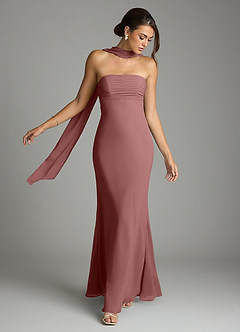 Azazie Saylor Vestidos de damas de honor Vestido de Rosa Del Desierto de Gasa de Corte Sirena con Sin tirantes image7