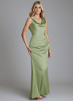 Azazie Tallie Abiti da Damigella Abito Sirena in Raso Elasticizzato Plissettato Verde Salvia image7
