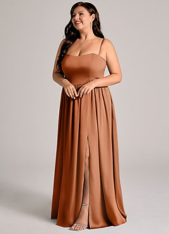 Azazie Calianna Bridesmaid Dresses Copper A-Line Off the Shoulder Stretch Satin Convertible Dress image5