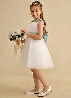 Azazie Lona Flower Girl Klänningar Klä A-Line i Matt satäng Rosett image4