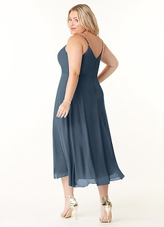 Azazie Clarissa Brautjungfernkleider A-Linie V-Hals Chiffon Kleid Neptunblau image10
