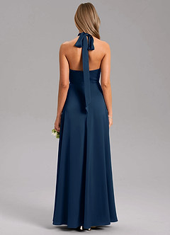 Azazie Tracie Bridesmaid Dresses Dark Navy A-Line Side Slit Stretch Satin Dress image2