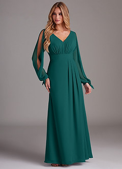 Azazie Matilda Bridesmaid Dresses Peacock A-Line Long Sleeve Chiffon Dress image4