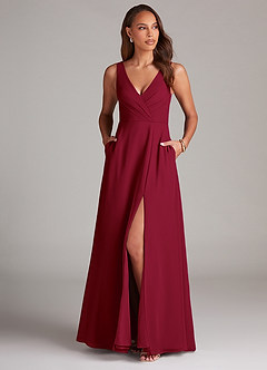 Azazie Nelly Bridesmaid Dresses Burgundy A-Line Pleated Chiffon Dress image2