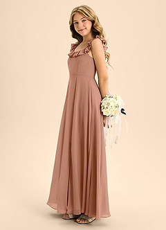 Azazie Callie Junior Abito A-Line in Chiffon Increspato Bronzo image7